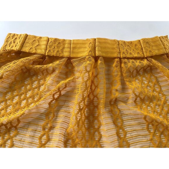 Vintage 70s pleated curtain, golden yellow, open weave mesh, single panel - Picture 8 of 10